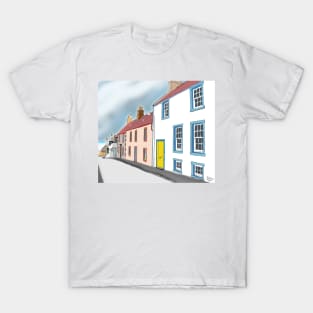 Elie: School Wynd. Line Drawing of Street in Fife, Scotland. T-Shirt